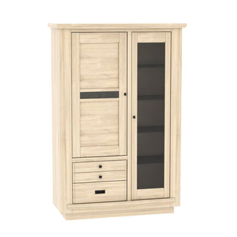 BELEM - Vitrine 1 porte vitrée 1 bois 2 tiroirs